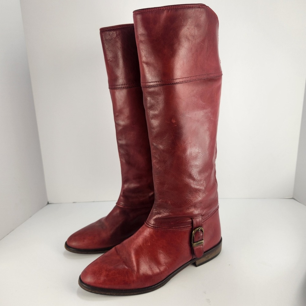 Joan & David Vintage Italy 37.5 Red Leather Knee High Riding Boots Women's 6.5